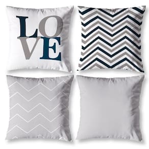Kit 4 Capas Almofada Sala 40Cm X 40Cm Estampadas Love Cinza
