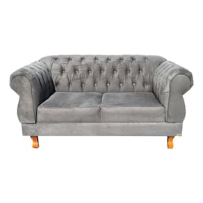 1 Namoradeira + 2 Poltronas Chesterfield Elisabeth Suede Cinza