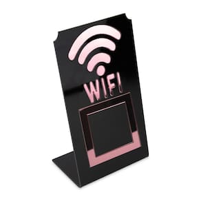 Placa Wifi QR Code Display Acrílico de Mesa Balcão Preto Cor:Preto e Rosa