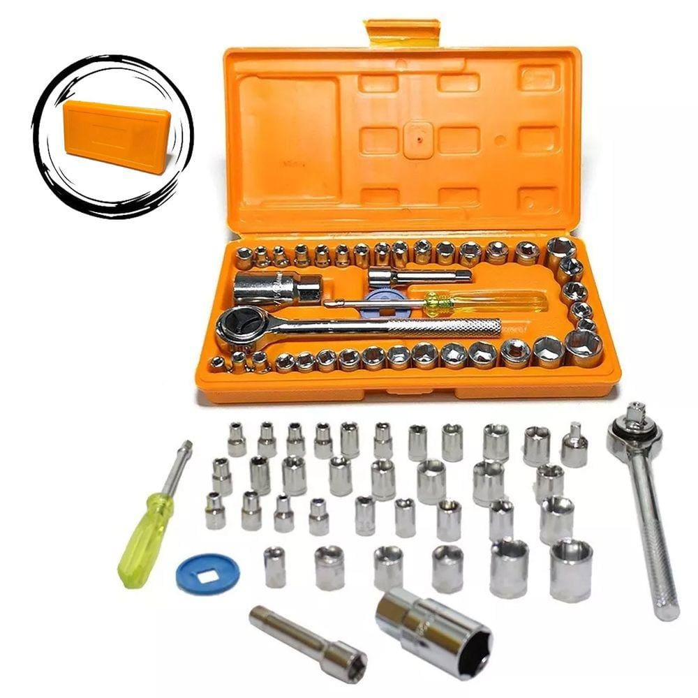 Jogo Chaves Soquete C/ Catraca Reversível Kit 40 Pç + Estojo