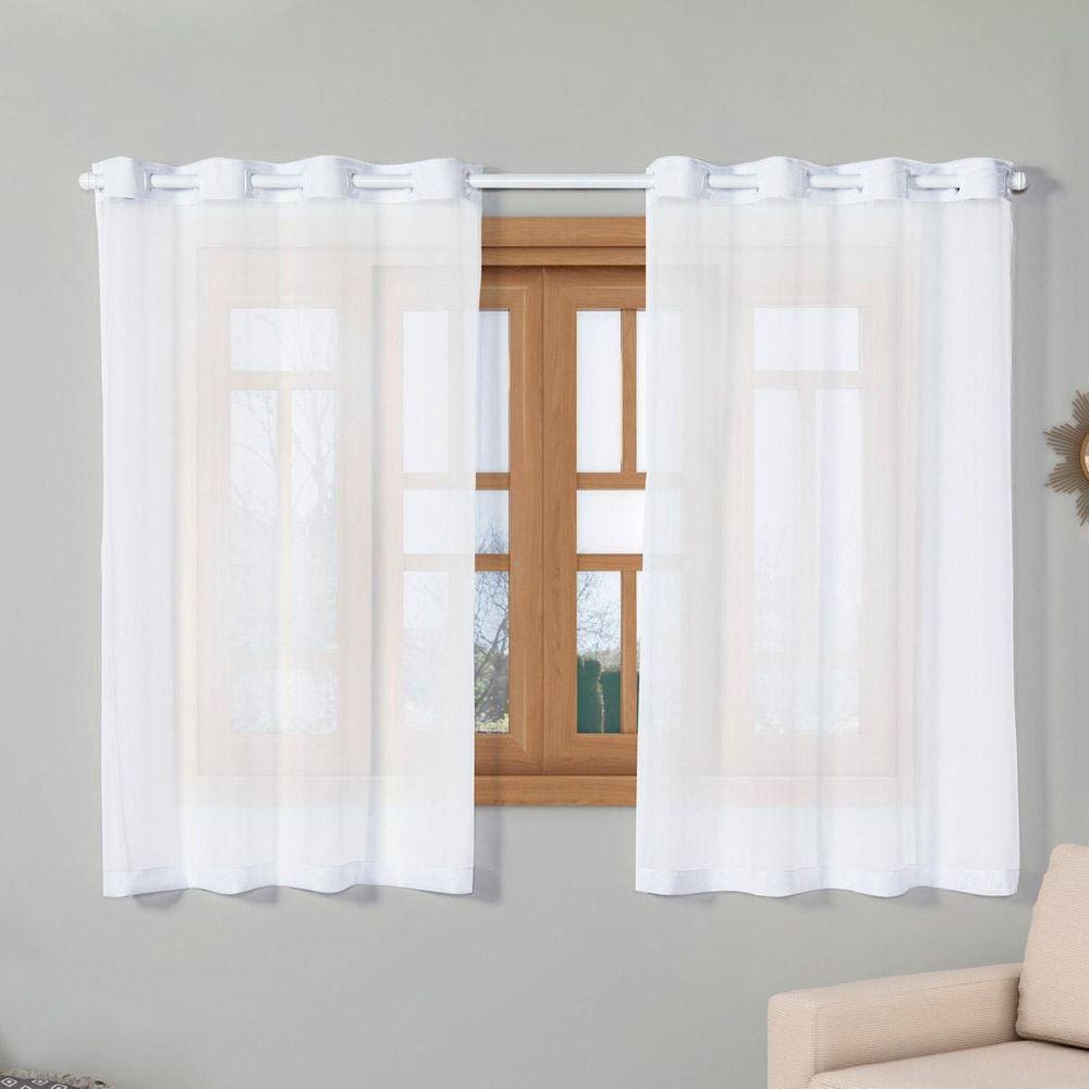 Cortina Voal Transparente 2,20M X 1,40M Sala Varanda Branco