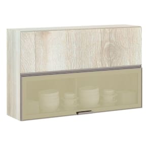 Armário Basculante Misto 120cm 1 Porta Fechada 1 Porta Com Vidro Reflecta Bronze Luci Legno Crema