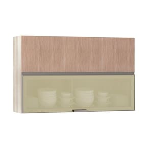 Armário Basculante Misto 120cm 1 Porta Fechada 1 Porta Com Vidro Bronze Luci Legno Crema Com Cumaru