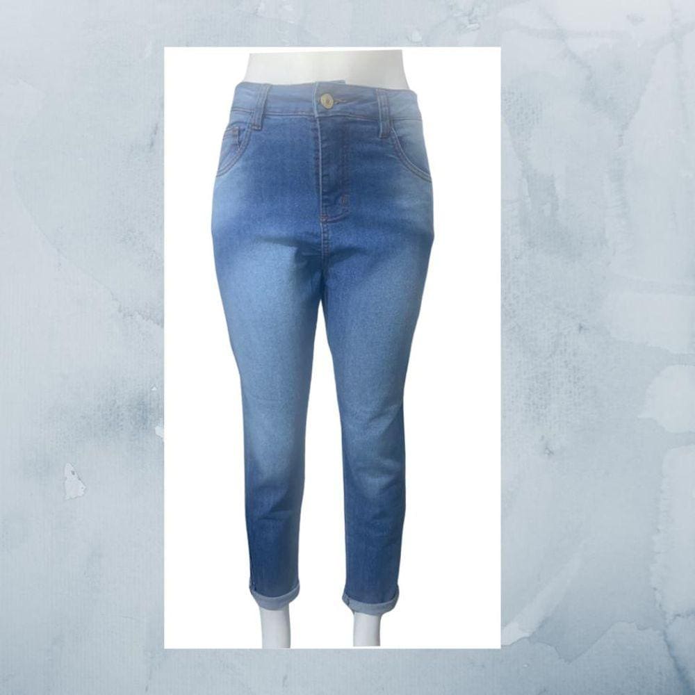 Calça Mom detalhes nas barras, Azul  -1595