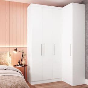 Guarda Roupas Modulado De Canto Reto 2 Peças Com 4 Portas Alpes Móveis Branco Pf Com Branco Pf