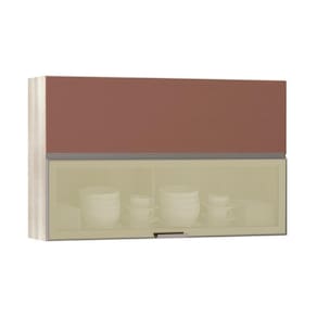 Armário Basculante Misto 120cm 1 Porta Fechada 1 Pt Com Vidro Bronze Luci Legno Crema Com Gaia