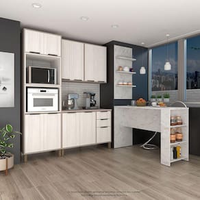 Cozinha Completa 6Peças Com Painel Banc Gourmet E Tampo Stylo Luciane Móveis Cinammon-teka ártico