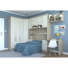 Guarda Roupa Modulado 10 Pts Com Cabeceira Escrivaninha Master Móveis Avelã Rústico ártico Rústico