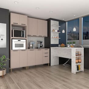 Cozinha Modulada Completa 6 Peças Com Painel Bancada Gourmet E Tampo Stylo Luciane Móveis Cinammon