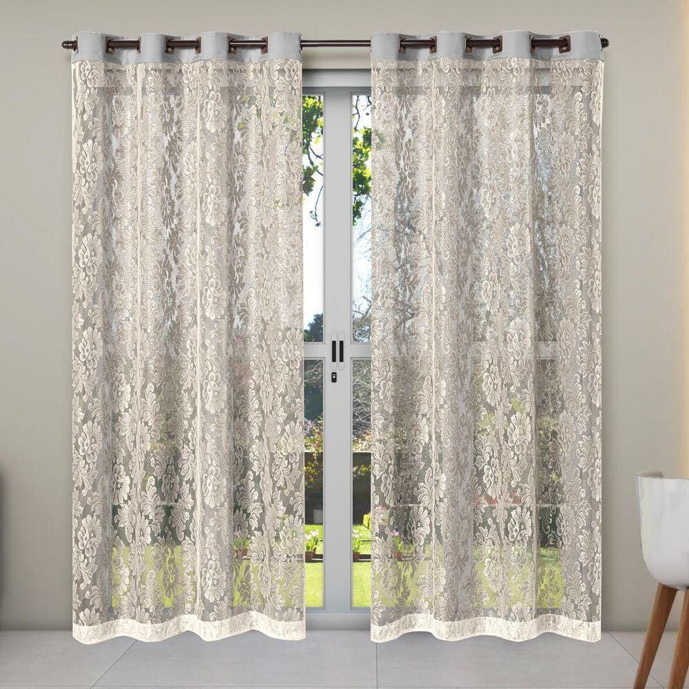 Cortina De Renda Para Sala 2,80M X 2,30M Palha Com Cinza