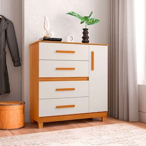 Cômoda para Quarto 4 Gavetas e 1 Porta Victoria Nature / Off White