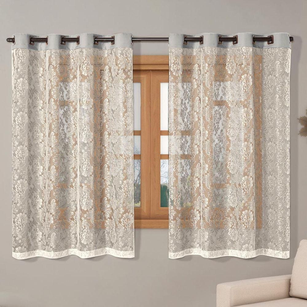 Cortina De Renda Para Sala 2,20M X 1,40M Palha Com Cinza