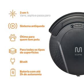 Aspirador Robô Eclipse 3 em 1 Varre, Aspira e Passa Pano Autonomia De até 2 Horas 20W Bivolt Multi Home - HO410