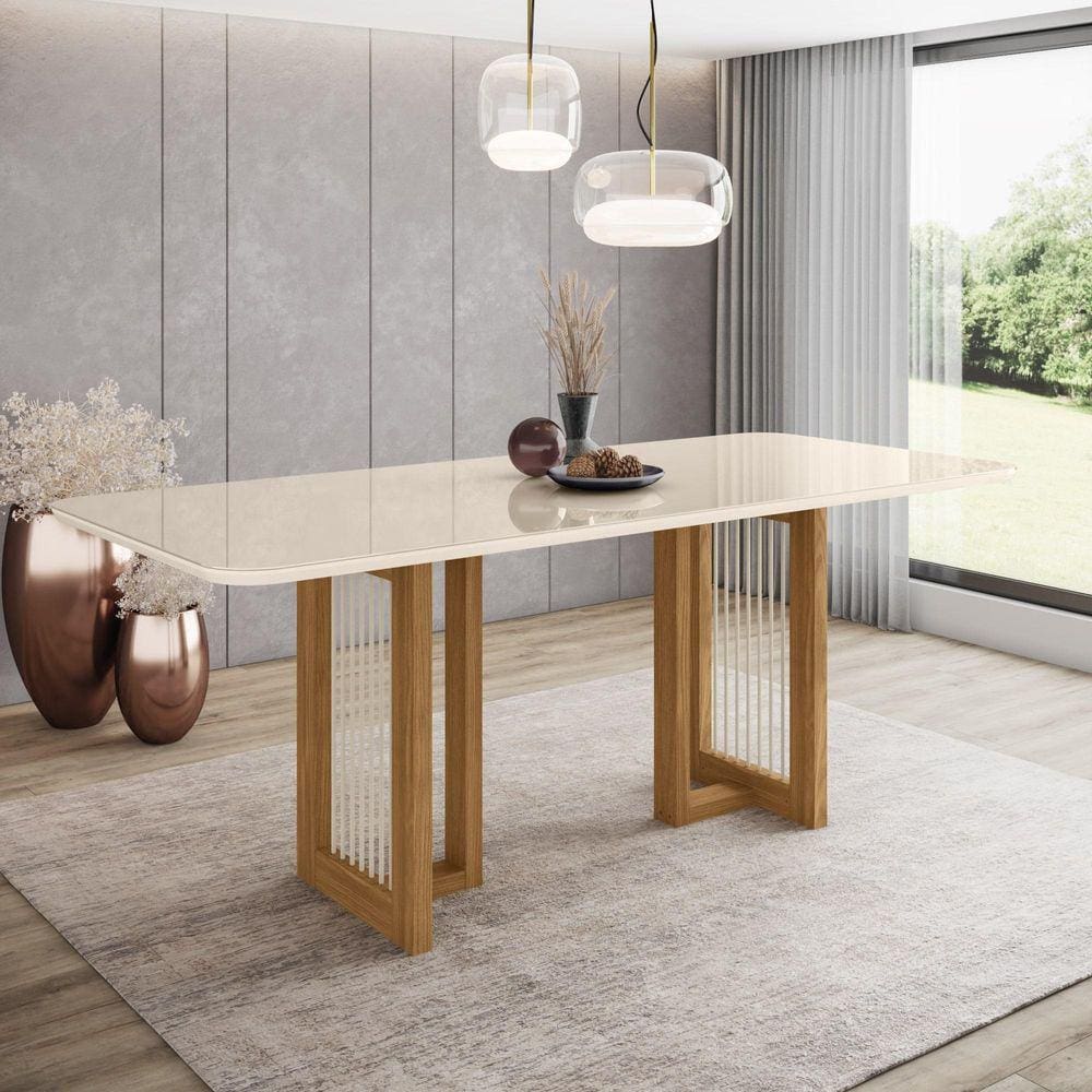 Mesa de Jantar Yara 160 C/ Vidro Nature/Off White - Henn