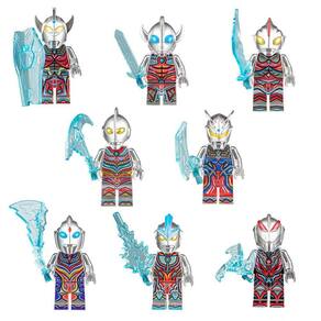 Kit 8 Bonecos Ultraman Prata Bloco De Montar