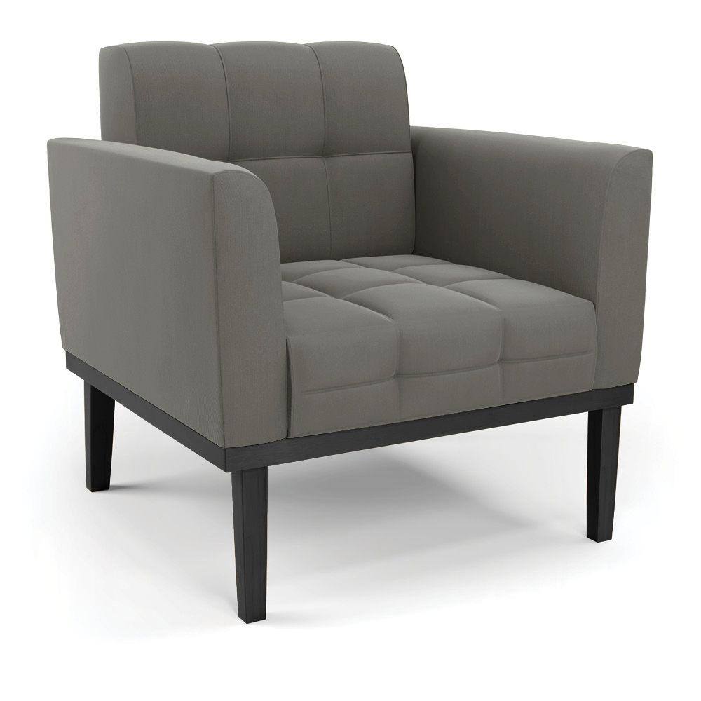 Poltrona Base de Madeira Fixa Preto Elisa Suede Grafite D03 - D`Rossi