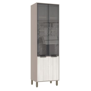 Paneleiro Cristaleira 70cm 4 Portas Com Vidro Reflecta Stylo Luciane Móveis Cinammon-teka ártico