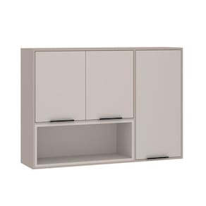 Armário Aéreo 120cm 3 Portas E Nichos Stylo Luciane Móveis Cinammon-beige
