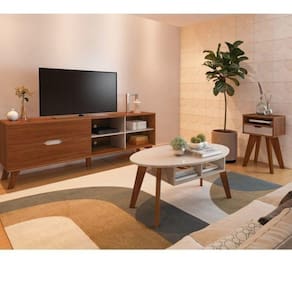 Conjunto Sala de Estar Rack para TV até 60 Polegadas com Mesa de Centro Diva e Mesa Lateral Vip Cedro/Off White