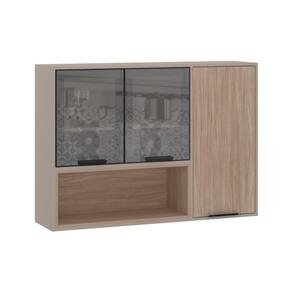 Armário Aéreo 120cm 3 Portas Com Vidro Reflecta Stylo Luciane Móveis Cinammon-cumaru