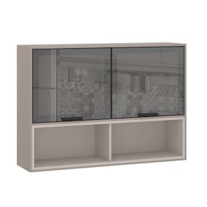 Armário Aéreo 120cm 2 Portas Com Vidro Reflecta Stylo Luciane Móveis Cinammon-beige