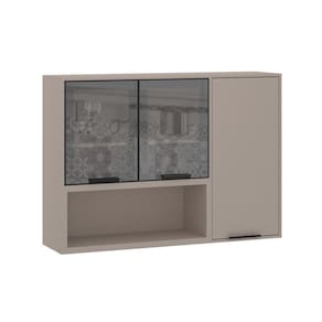 Armário Aéreo 120cm 3 Portas Com Vidro Reflecta Stylo Luciane Móveis Cinammon