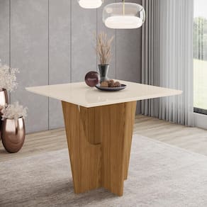 Mesa de Jantar Vertice 90 S/ Vidro Nature/Off White - Henn