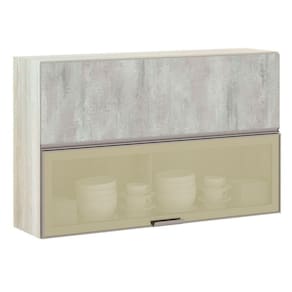 Armário Basculante Misto 120cm 1 Pt Fechada 1 Porta Com Vidro Bronze Luci Legno Crema Com Concreto