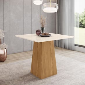 Mesa de Jantar Dora 90 S/ Vidro Nature/Off White - Henn
