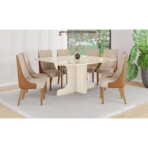 Mesa de Jantar Mavi 150 C/ Vidro Off White - Henn