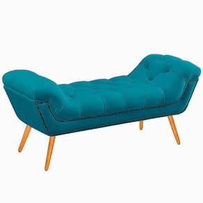 Recamier Calçadeira Solteiro 100cm Ayla Veludo Azul Turquesa - Montanaris Decor