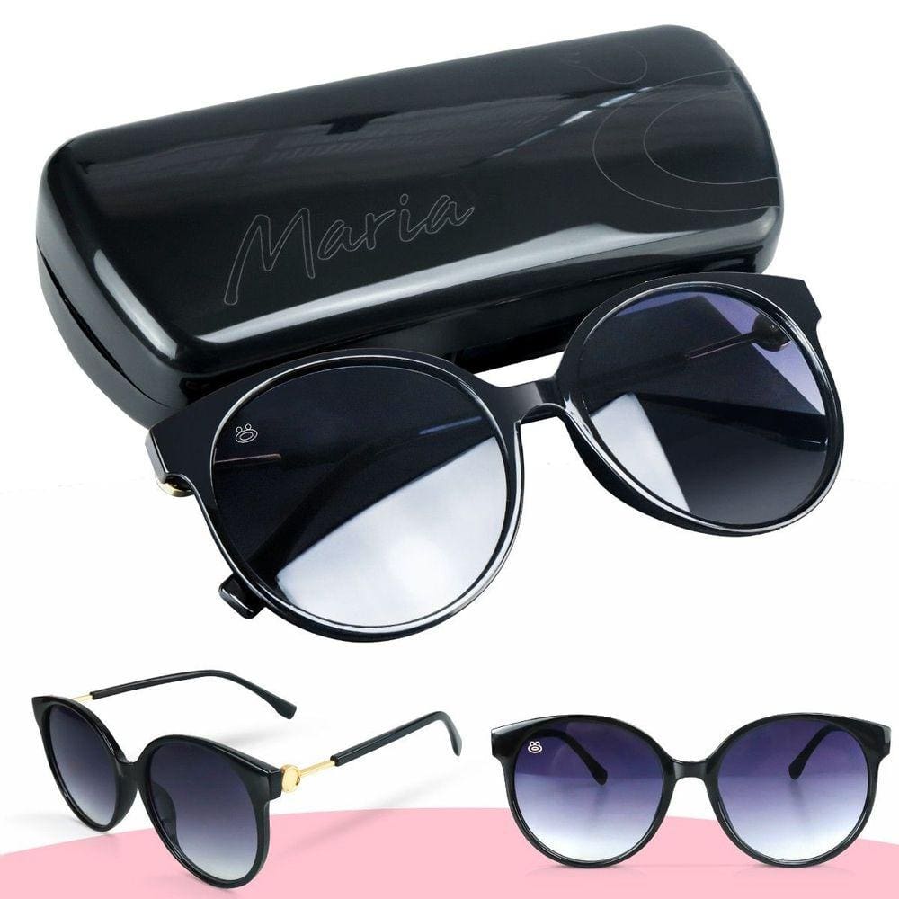 Oculos Sol Proteção Uv Vintage Feminino Preto Redondo + Case Moda Estiloso Exclusivo
