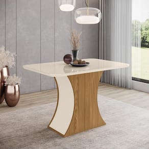 Mesa de Jantar Luiza 120 C/ Vidro Nature/Off White - Henn