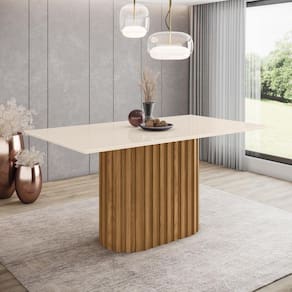 Mesa de Jantar Solana 160 S/ Vidro Nature/Off White - Henn