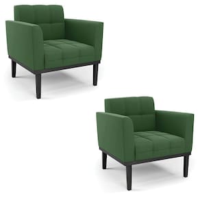 Poltrona Base de Madeira Fixa Preto Kit 2 Elisa Suede Verde D03 - D`Rossi