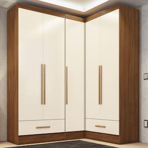 Quarto Modulado De Canto 3 Peças 5 Portas 2 Gavetas Smart Plus Cinamomo/Off White