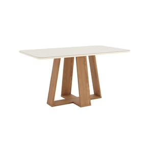 Mesa de Jantar Lins 160 C/ Vidro Nature/Off White - Henn