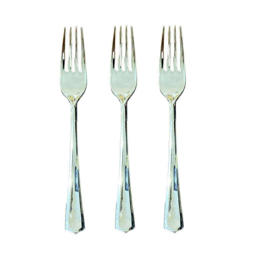 Kit 60 Un Garfos Refeição Luxo Plástico Prata 18Cm Festa