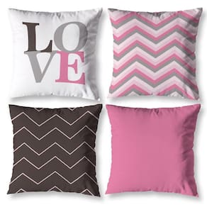 4 Almofadas Cheias Sala 40Cm X 40Cm Estampadas Chevron Rosa