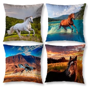 Kit 4 Almofadas Cheias Sala 40Cm X 40Cm Estampadas Cavalo