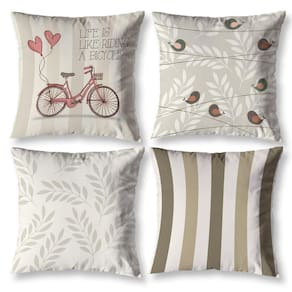 4 Almofadas Cheias Sala 40Cm X 40Cm Estampadas Bike Cáqui