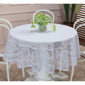 Toalha De Mesa De Renda Redonda 1,50M Floral Branco