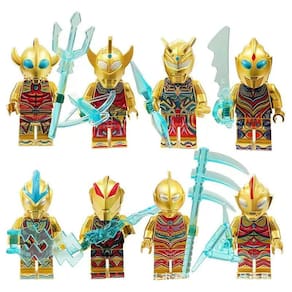 Kit 8 Bonecos Ultraman Ouro Bloco De Montar