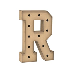 Letra Caixa Grande R Mdf 90Cm Altura Furo Lampada Iluminação