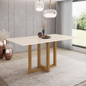 Mesa de Jantar Natali 160 S/ Vidro Nature/Off White - Henn