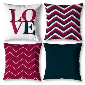 Kit 4 Almofadas Cheia Para Sala 40Cm X 40Cm Chevron Vermelho