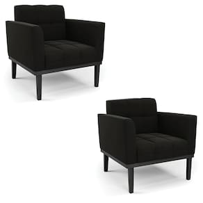 Poltrona Base de Madeira Fixa Preto Kit 2 Elisa Suede Preto D03 - D`Rossi