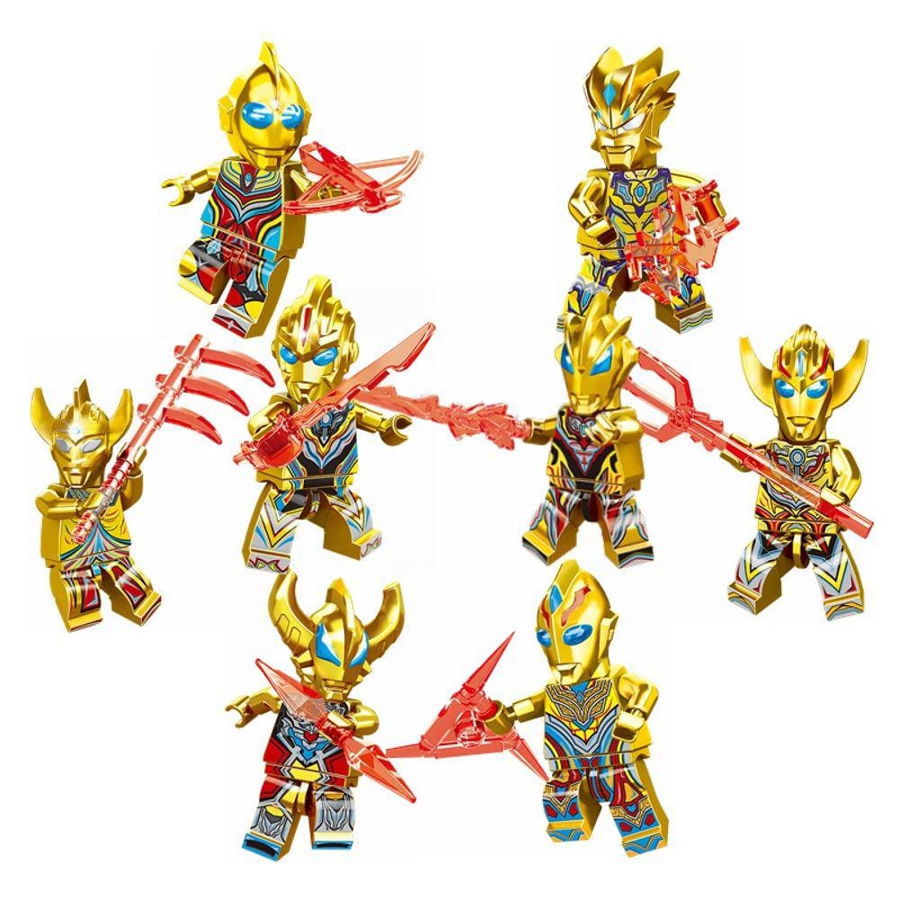 Kit 8 Bonecos Ultraman Ouro Ii Bloco De Montar