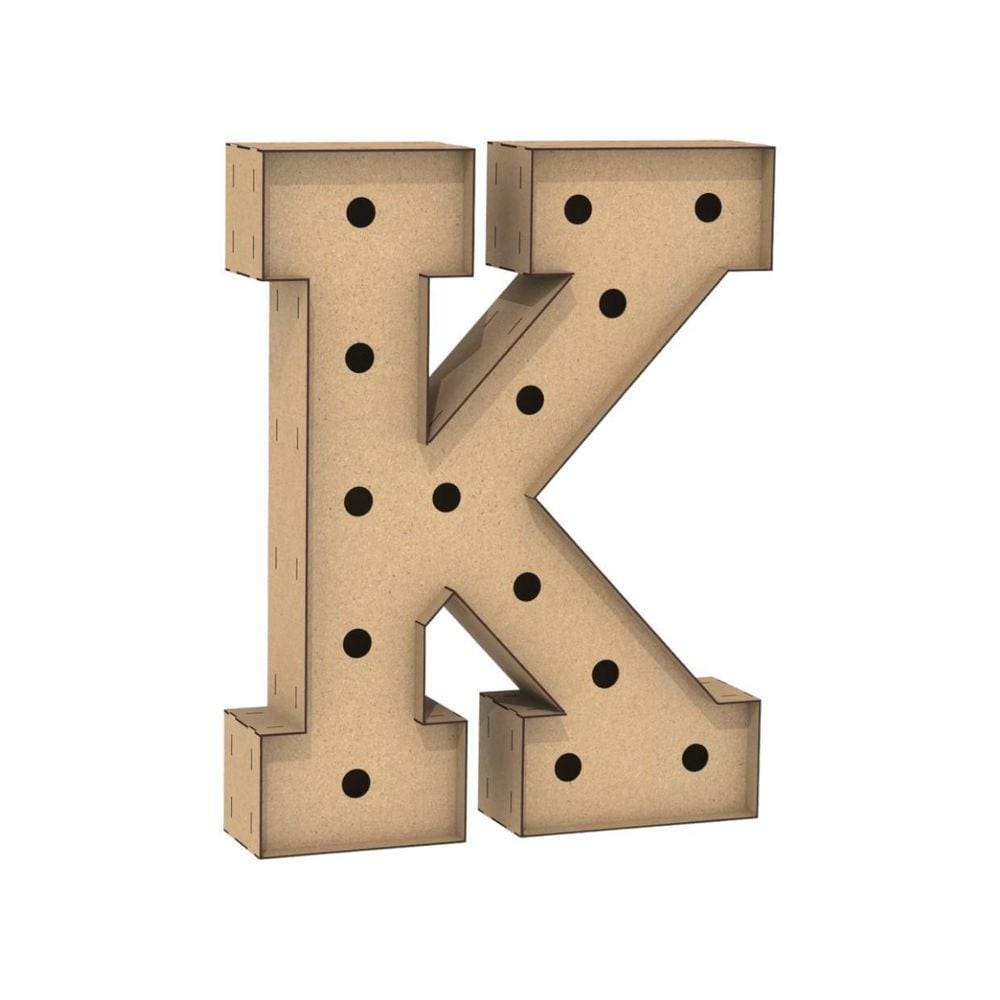 Letra Caixa Grande K Mdf 80Cm Altura Furo Lampada Iluminação