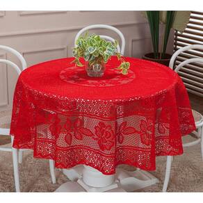 Toalha De Mesa De Renda Redonda 1,50M Floral Vermelho